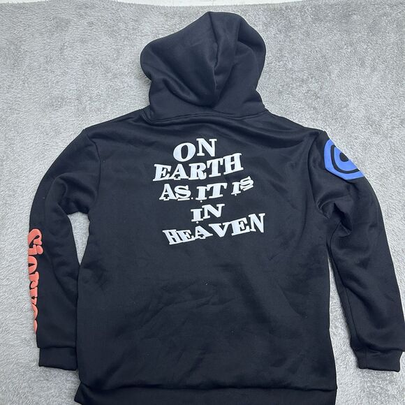 Holy Graphic Hoodie Size M Streetwear Black Pray Hand Dove Bold Letters Pullover - Picture 3 of 9